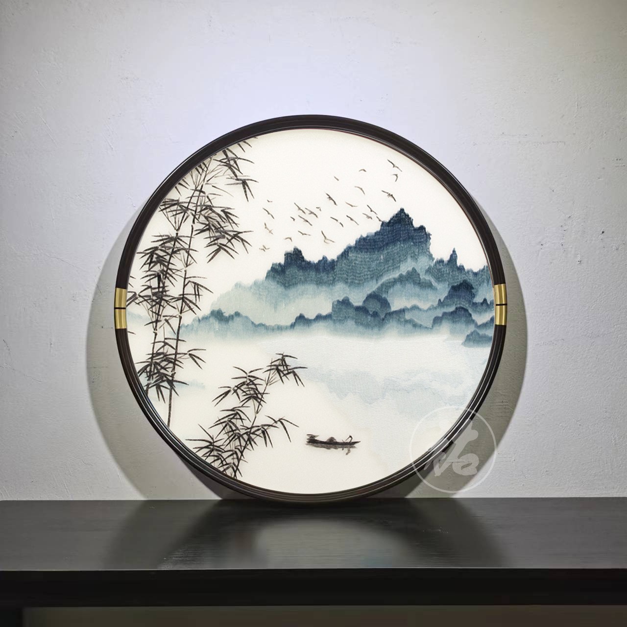 苏绣成品挂画透纱立体刺绣新中式玄关圆形挂画苏绣装饰画图2