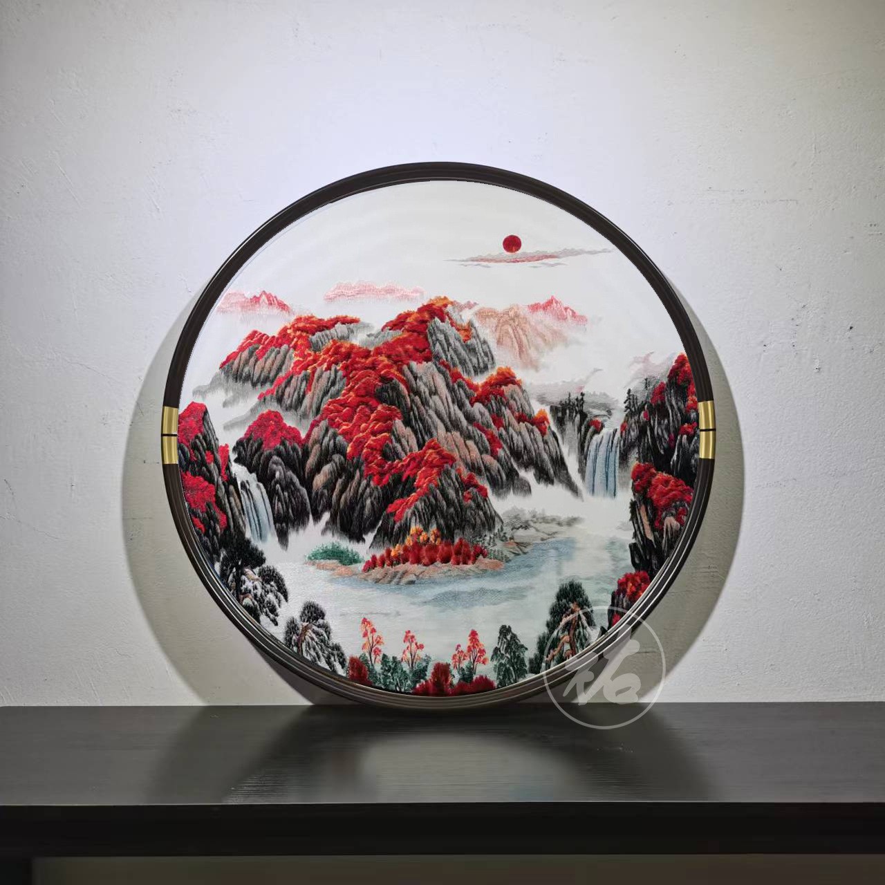 苏绣成品挂画透纱立体刺绣新中式玄关圆形挂画苏绣装饰画图5
