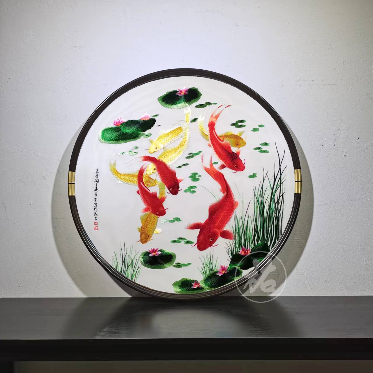 苏绣成品挂画透纱立体刺绣新中式玄关圆形挂画苏绣装饰画图4