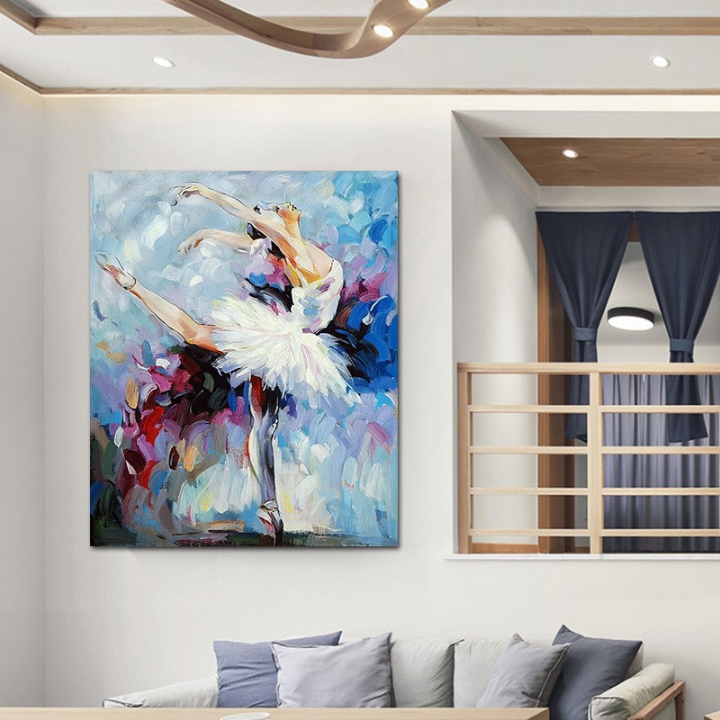 现定轻奢纯手绘芭蕾女孩装饰画 酒店装饰手绘油画 新款彩色芭蕾画图2