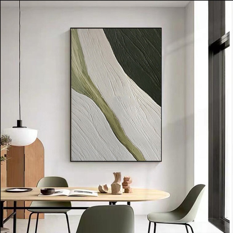 手绘油画绿色抽象画现代轻奢餐厅客厅玄关过道办公室酒店挂画图2