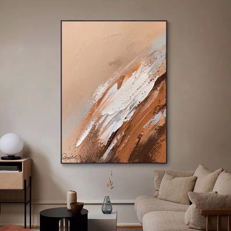纯手绘油画客厅抽象画立体肌理轻奢橙色挂画落地玄关装饰画图4