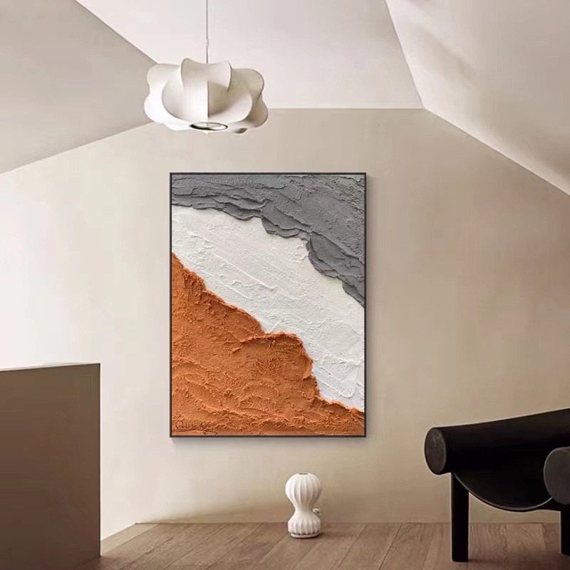 纯手绘油画客厅抽象画立体肌理轻奢橙色挂画落地玄关装饰画图5