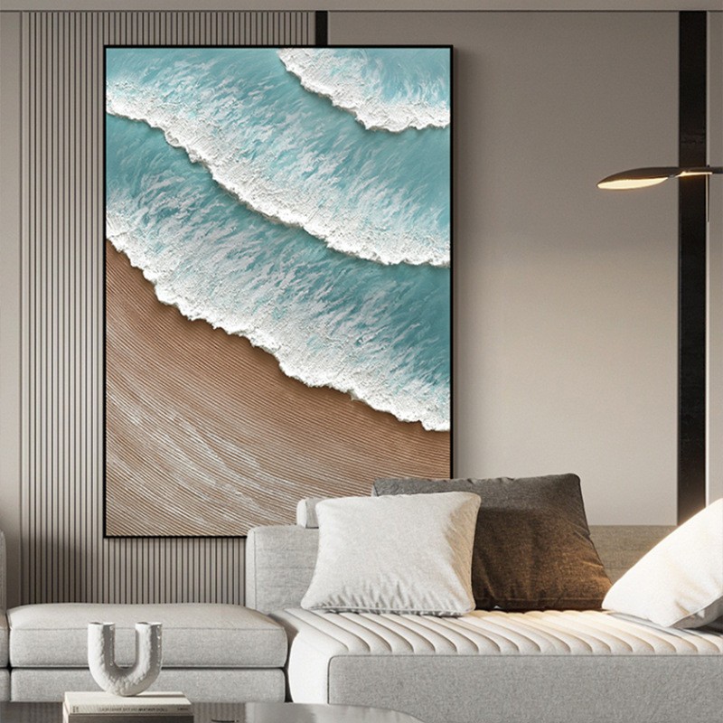 纯手绘油画立体砂岩画现代简约客厅沙发背景墙竖版挂画玄关抽象画图2