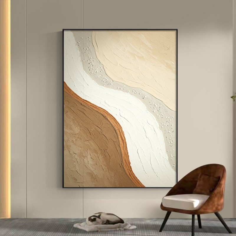 纯手绘油画立体砂岩画现代简约客厅沙发背景墙竖版挂画玄关抽象画图4