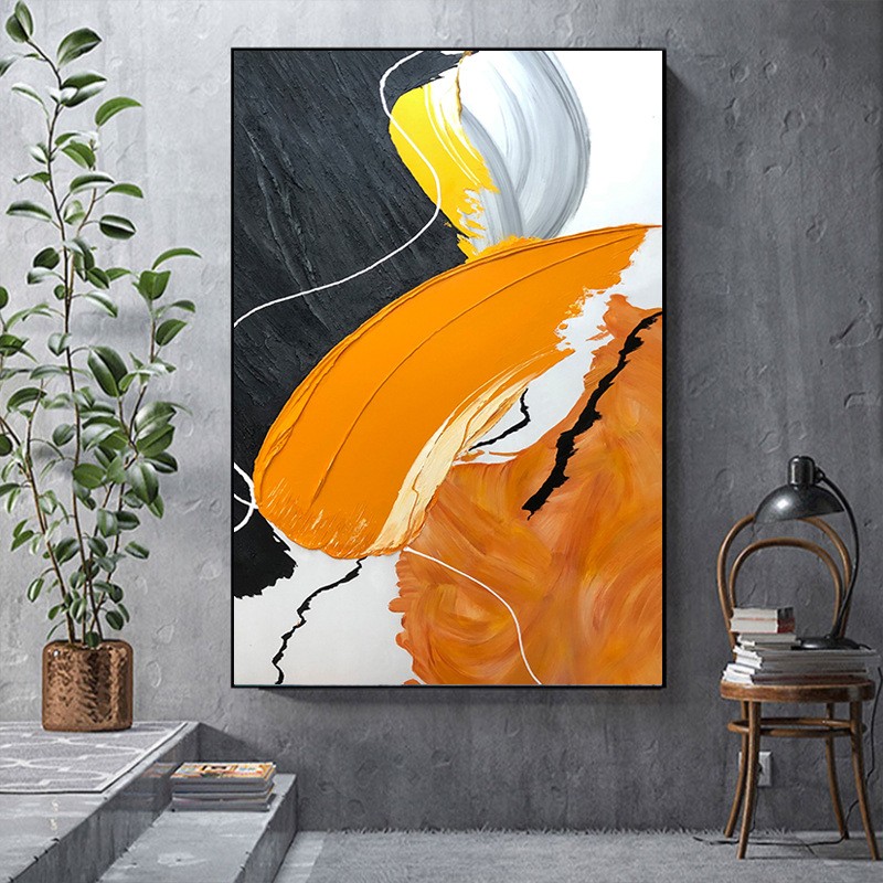 纯手绘油画立体砂岩画现代简约客厅沙发背景墙竖版挂画玄关抽象画图3