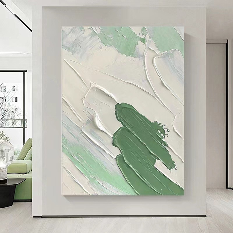 纯手绘油画北欧现代清新肌理油画绿色客厅落地画玄关背景抽象油画图2