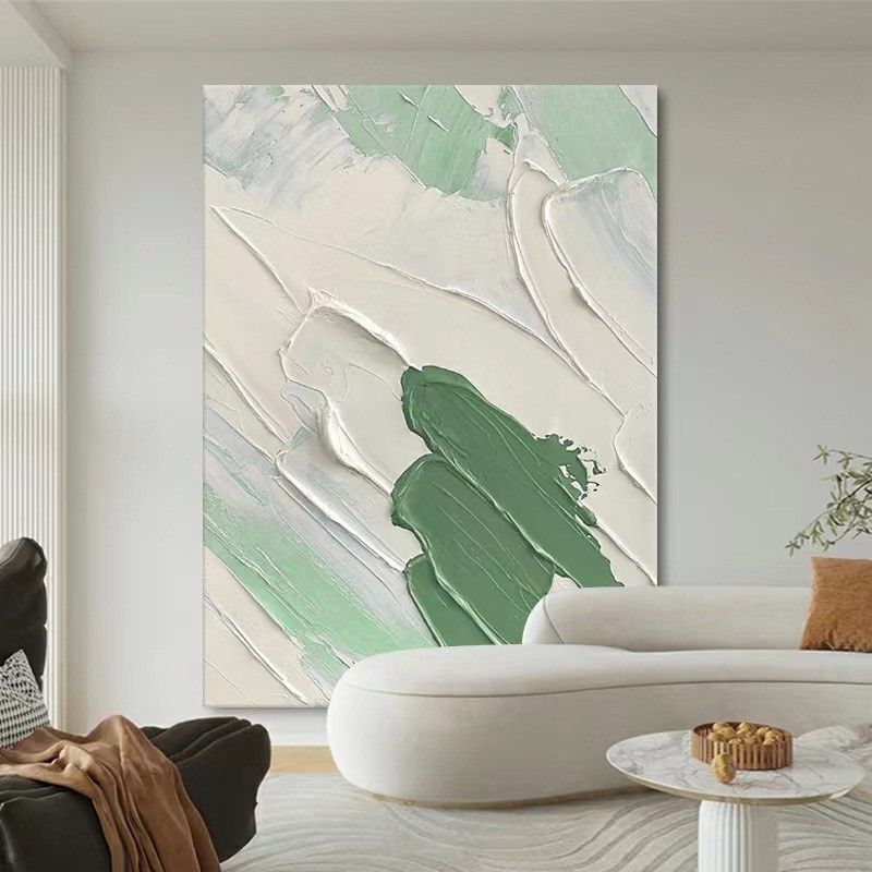 纯手绘油画北欧现代清新肌理油画绿色客厅落地画玄关背景抽象油画图4