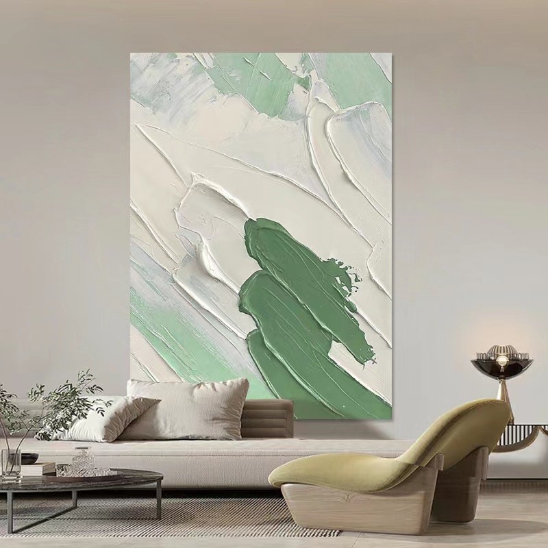 纯手绘油画北欧现代清新肌理油画绿色客厅落地画玄关背景抽象油画图3