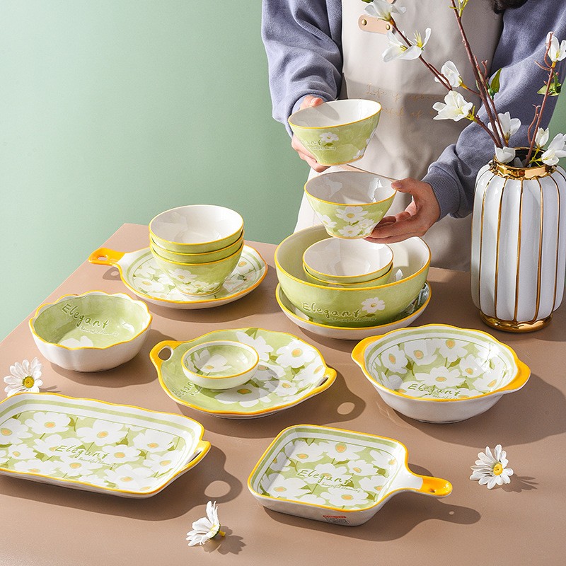 小红书同款露营野餐陶瓷碗ins风可爱少女心陶瓷餐具盘子碗碟批发图3