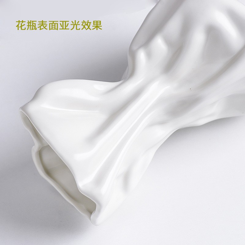 欧式简约奶油风陶瓷插花瓶水培褶皱高级感ins风高颜值家居摆件图4