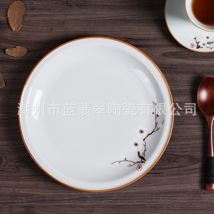蓝翡翠日式个性酒店餐具 手绘家用饺子大菜盘 和风西餐圆形牛排盘图2