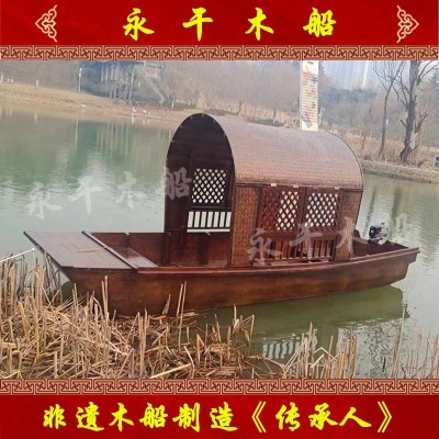 摇橹乌篷木船电动观光游船 景观装饰道具木船摆件花船婚庆摄影船